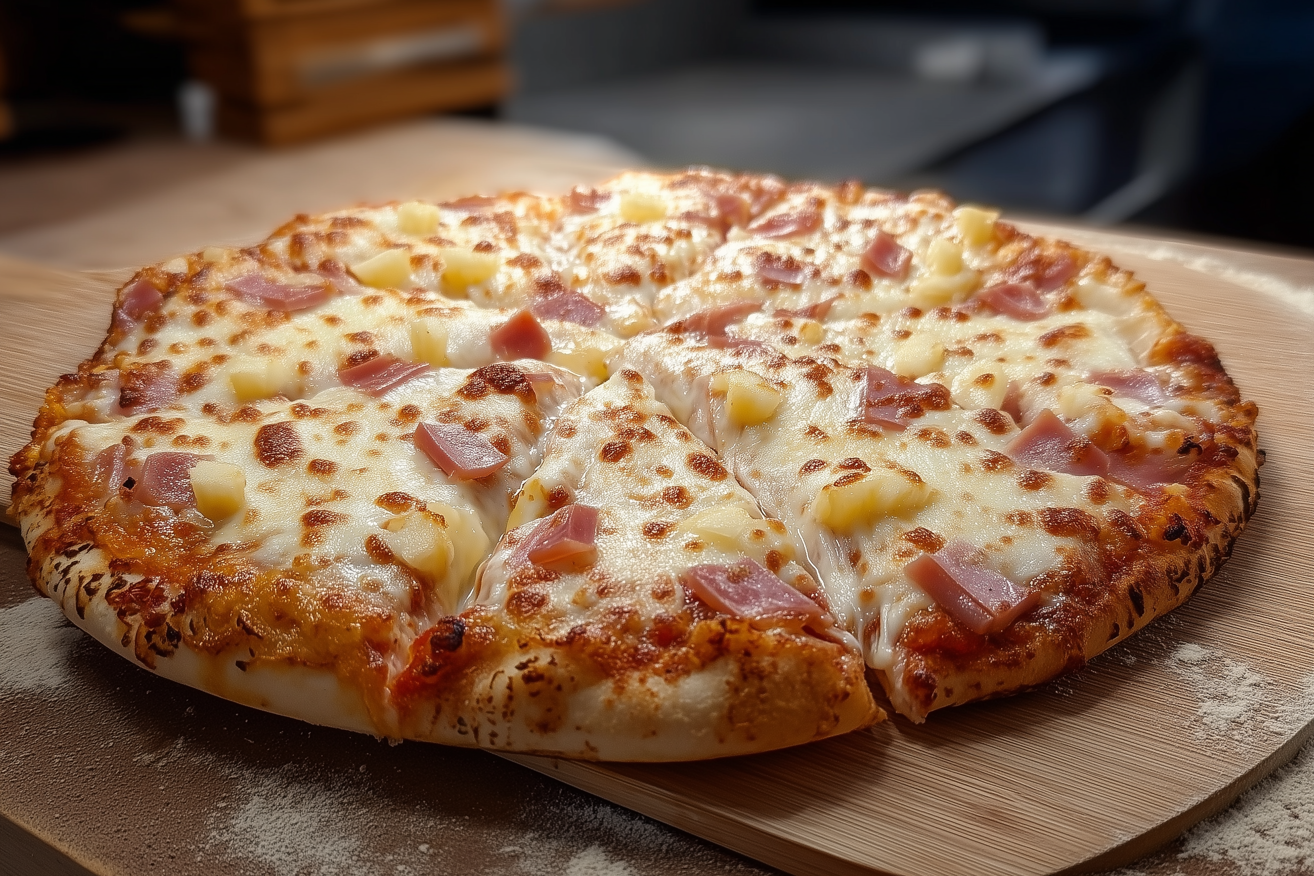 Pizza artesanal de masa fresca horneada en horno Unox profesional